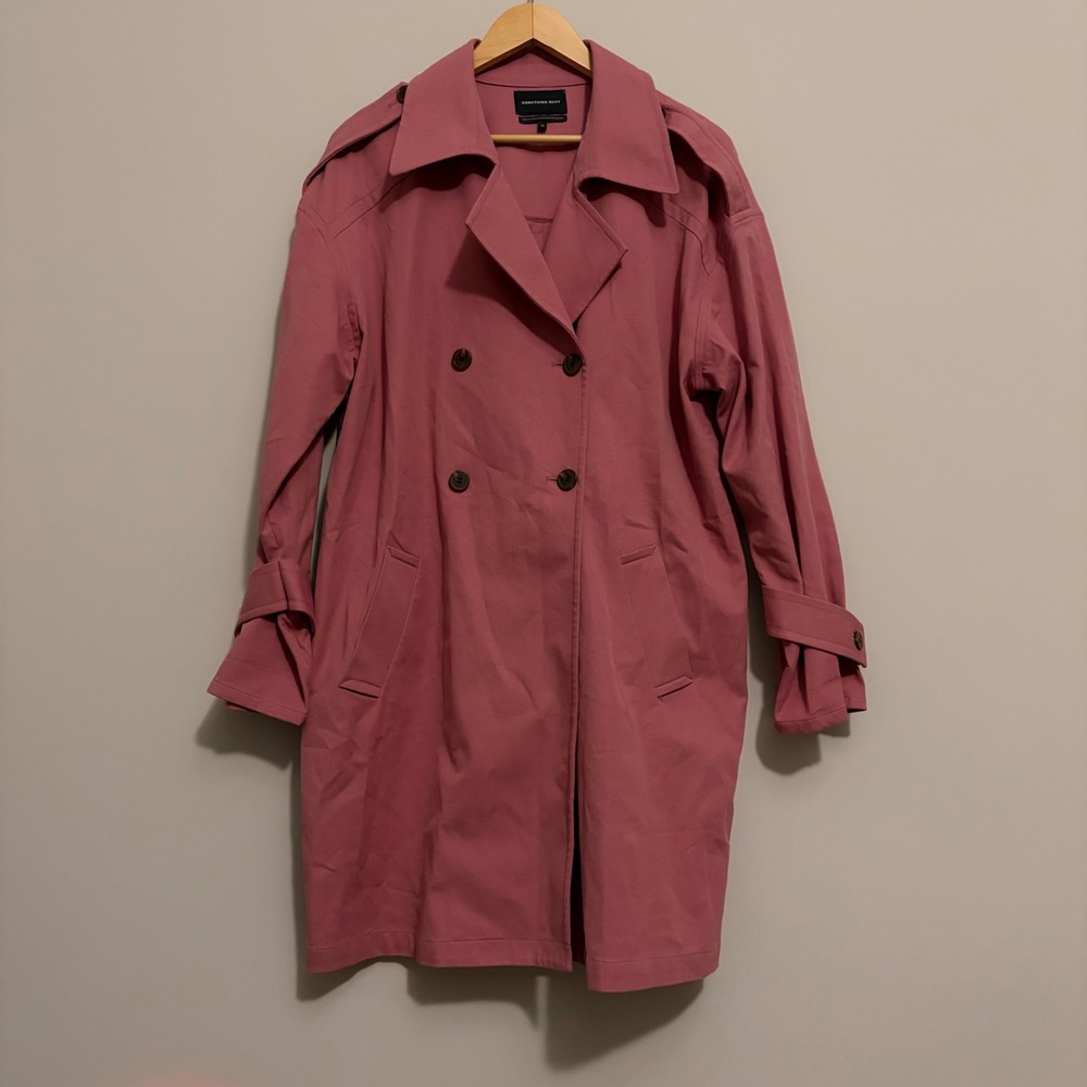 Something Navy Womens Rose Pink Double Breasted Trench Coat Size M SN403462MI